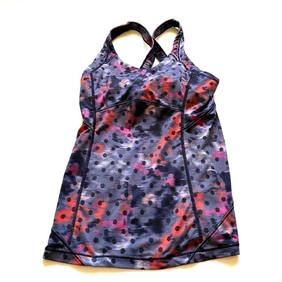 Lululemon kanto catch me tank top pink purple polka dot cross back fitted size 6 - Picture 6 of 11